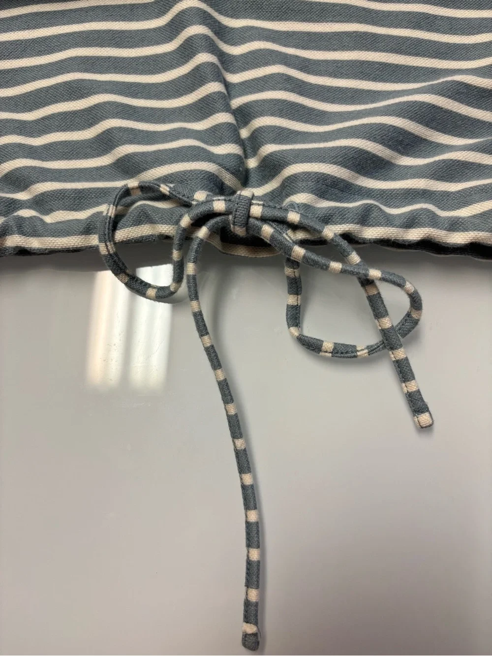 Madewell Striped Off-Shoulder Puff Sleeve Top in Blue and Cream Sz/L